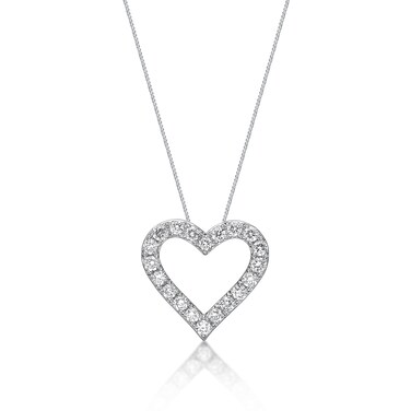 1 Carat Lab Grown Diamond Heart Pendant Necklace for Women in 14k White Gold on 18 Inch Chain (G-H, SI1-I2, cttw) Spring Ring by Lavari Jewelers