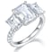 Bo.Dream Promise Rings for Her, 5ct Emerald Cut 3-Stone Cubic Zirconia Engagement Ring, Platinum Plated Sterling Silver Ring for Women Size 7