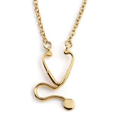 HOPPY DO CO. Stainless Steel Stethoscope 18k Gold Necklace   Stethoscope Jewelry Nurse Gifts, Doctor Jewelry