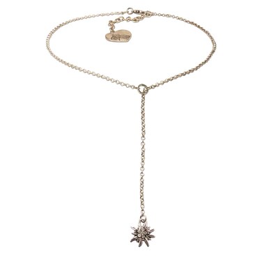 Alpenfl&uuml;stern Trachten Y-Necklace Rhinestone Edelweiss (antique silver-coloured)   Traditional German Pendant Necklace for Women   Original Bavarian Jewelry for Dirndl Costume Dress &amp; Oktoberfest