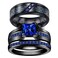 TWO RINGS His Hers Wedding Ring Sets Couples Rings Women's Black Gold Plated Blue Sapphire CZ Wedding Engagement Ring Bridal Sets &amp; Men's Titanium Wedding Band