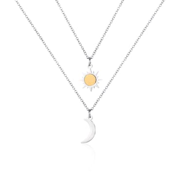 Nother Sun Moon Necklace Double Chains Moon and Sun Y Pendant Necklace Vertical Bar Looped Adjustable gifts Necklace for Women Men Boys Girls 2 in 1 Set