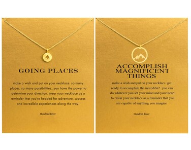 Hundred River Friendship Necklace with Meaning Compass Necklace Mountain Necklace with Message Card Gift Card (Mountain necklace comass necklace)