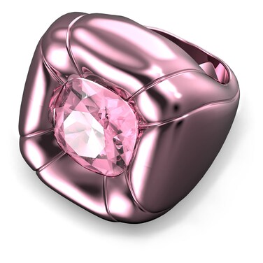 Swarovski Dulcis Cocktail Ring with Pink Cushion-Cut Crystal on Iridescent Pink Aluminum Band, EU Size 55; US Size 7, Part of the Dulcis Collection