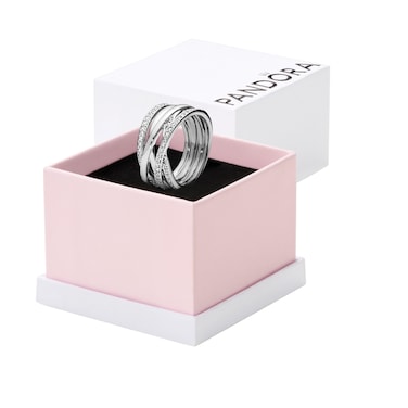 PANDORA Sparkling &amp; Polished Lines Entwined Ring - Sterling Silver Ring for Women - Gift for Her - Sterling Silver with Clear Cubic Zirconia - Size 4.5, With Gift Box