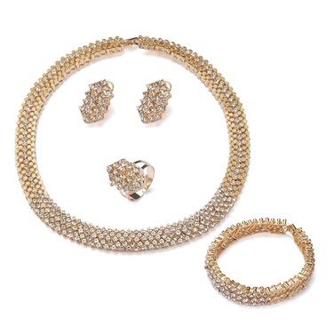 Giffor Jewellery Set 14K Gold Filled Turquoise Jewelry for Women Choker Lady Bracelet Rings And Earrings (K)