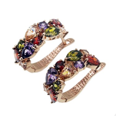 Vanessa Rose Gold Multi Gemstone Jewelry Sets for Women,Sparkling Garnet Amethyst Morganite Peridot Topaz (Not Clip On Earrings)