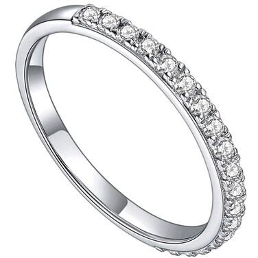 YODEWA Moissanite Wedding Band, Moissanite Rings for Women Half Eternity 925 Sterling Silver Stackable Round Thin 0.3ct Lab Created Moissanite Size 5.5