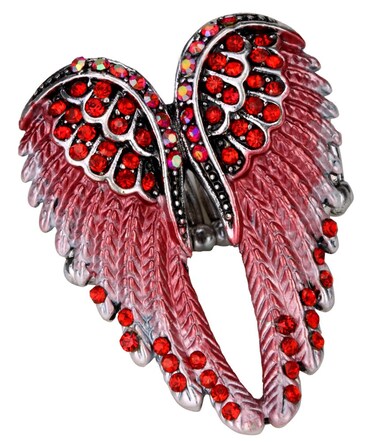 YACQ Women's Angel Wings Stretch Rings Fit Finger Size 7 to 9 - Elastic Soft Band Perfect for Arthritis - Lead &amp; Nickle Free - Silk Scarf Holders - (1-1/2 H x 1-1/5 W) Inches (Red)