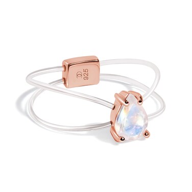 Moon Magic - Authentic Rainbow Moonstone Floating Gemstone Ring with Stretchy Invisible Band/ 925 Sterling Silver - 18K Rose and Yellow Gold Natural June Birthstone Rings for Women/Genuine Jewelry