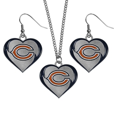 Siskiyou Sports NFL Chicago BearsHeart Earrings and Necklace Set, Team Colors, One Size