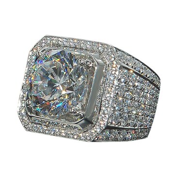 LRESJJIUJ 925 Silver Cuble Zirzon Diamond Engagement Band fo Men Charming Crystal Rings for Womens &amp; Mens(11)