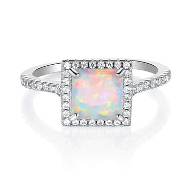 OPALBEST Fire Opal Engagemenr Ring Band Princess-cut White Gold Plated Rings for Women (8)