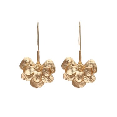 Flower Earrings for Women, Flower Petal Earrings for Womens, Gold Flower Floral Dangle Earrings Hypoallergenic, Cute Flower Earrings Studs, Golden Hawaiian Flower Drop Earrings