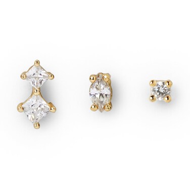 Ana Luisa Stud Earrings Set - Val White - Dainty &amp; Sparkling Set of 3 Cubic Zirconia 14K Gold Plated Stud Earrings - Hypoallergenic, Water-Resistant &amp; Tarnish-Free - Valentine's Day Gifts for Her