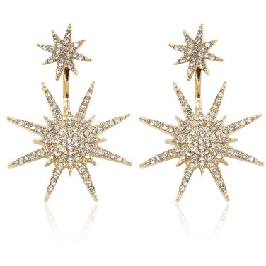 Starburst Dangle Drop Earrings Crystal Hexagram Celestial Star Stud Statement Dangle Wedding Earrings for Women (Gold)