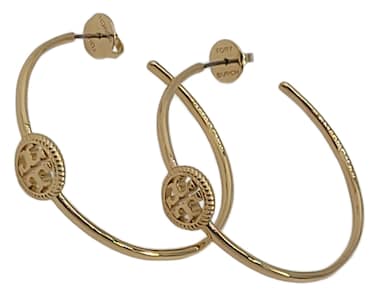 Tory Burch 137720 Tory Gold Tone Rope Logo Women's Hoop Earrings