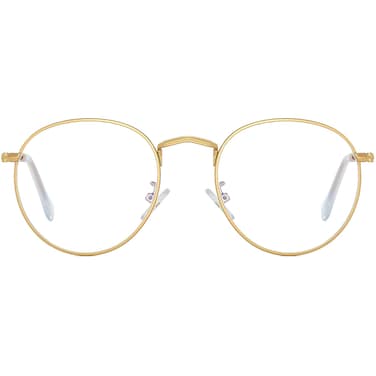 AIEYEZO Round Glasses for Women Men Fashion Blue Light Blocking Glasses Circle Metal Wire Frame Eyeglasses (Gold)