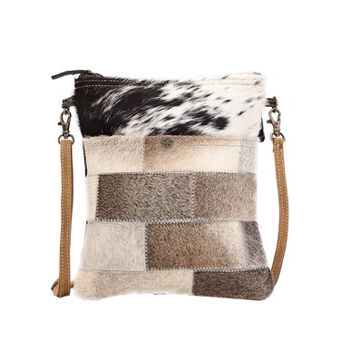 Myra Bag Cube Upcycled Leather &amp; Cowhide Crossbody Bag S-1482