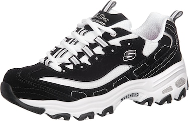 Skechers Sport Women's D'Lites Biggest Fan Memory Foam Lace-up Sneaker,Biggest Fan Black/White,10 M US