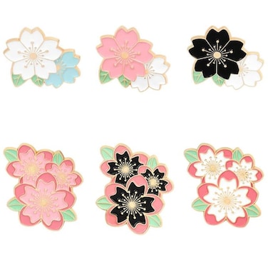 6 Styles Cherry Blossoms Enamel Pins Japanese Flower Design Brooch Sweet Pink Flower Brooch Lapel Pin for Girls Women Clothes Bags