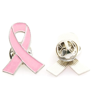Batino 10pcs Pink Ribbon Badge Brooch Pin Breast Cancer Awareness Pink Ribbon Lapel Pin Buttons Supplies
