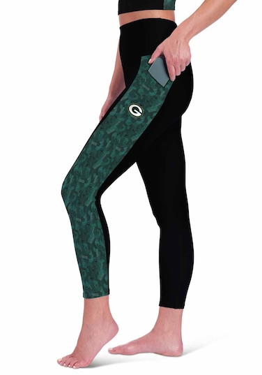 CERTO NFL High Waisted Leggings for Women - Stylish &amp; Athletic - Polyester &amp; Spandex - Perfect to Show Off Your Team Pride (Green Bay Packers - Black, Medium)