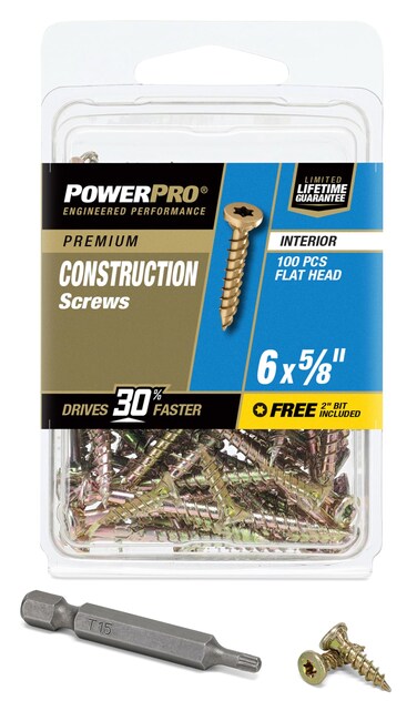 Power Pro Premium Interior Construction Screws (#6 x 5/8") - 100pc