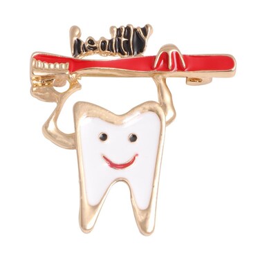 songbowen Tooth Lapel Pin Cartoon Enamel Collar Tooth Pin With a Pin Dental Dentist Toothbrush Badge White Delicate Health Letter Logo Cute Little Doctor Nurse Gift Jewelry Accessory