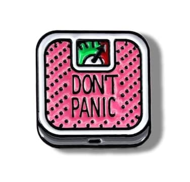 Funny Pink Body Weighing Don't Panic Enamel Pin Cartoon Scale Body Positive Novelty Brooch Buttons Jewelry for Jackets Jeans Backpack Cloth Lapel Bag Hat Gift for Women Girl Boy Men