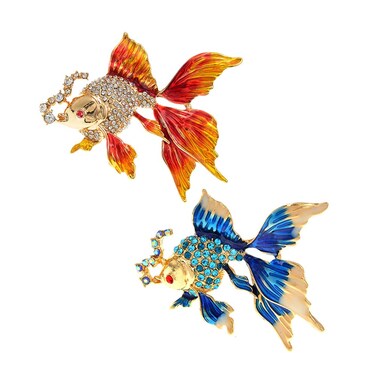 Acxico 2Pcs Color Goldfish Brooch Women Student Party Cute Animal Fish Brooches Jewelry Accessories Holiday Gift, Yellow , Blue