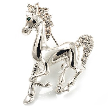 Silver Plated Galloping Horse Brooch
