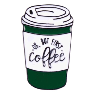 GSM Brands Ok But First Coffee Enamel Lapel Pin