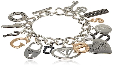 GUESS "Basic Mixed Metal Logo Charm Toggle Charm Bracelet