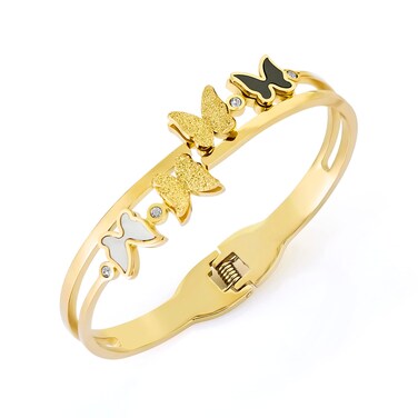 GFEEL 14K Gold Plated Bangle Bracelet, Zirconia Simulate Diamond Bangle, Cuff Bracelets for Women with Gift Box, Buckled Nail Cuff Bold Bangle Bracelet