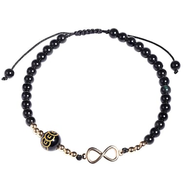 Lightock Black Agate Stone Infinity Charm Beaded Bracelets for Women Bring Wealth Prosperity Crystal Balance Yoga Meditation Braided Lucky Bracelets