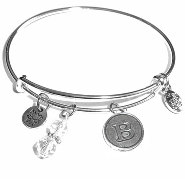 Hidden Hollow Beads Initial Expandable Wire Bangle Bracelet, in the Popular Style (B)