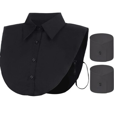 Beut Bucf &amp;Co Black Fake Collar with Fake Cuffs Layering Half Shirts Detachable Collar for Blouses &amp; Button-Down Shirts