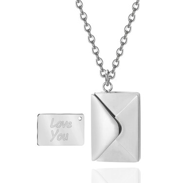 SHINYY Envelope Love Letter Necklace for Women Stainless Steel You Secret Gift Message Engraved Locket Jewelry Pendant Couples and Family (Silver)