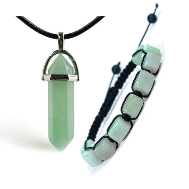 HESHPAWS Green Aventurine Pendant Necklace Healing Bracelet Set Orgone Energy Protection Necklace Yoga Adjustable Bracelet for Women Men (Green Aventurine)