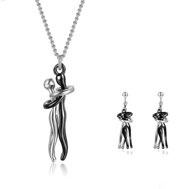 XINAOBAOLUO Hug Necklace, Couples Necklace for Him and Her, the Tale of Two Lovers Necklace Jewelry Pendant Necklace, Affectionate Hug Necklace Couple for Women Men