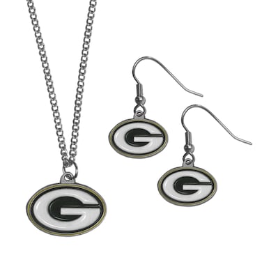 NFL Siskiyou Sports Womens Green Bay Packers Dangle Earrings and Chain Necklace Set One Size Team Color