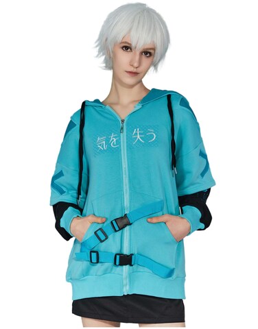 Micotaku Women's Cat Zip Up Hoodie with Detachable Furry Paw Gloves Teal
