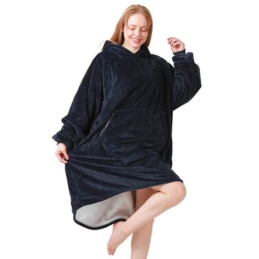 Nuburgrey Oversize Hoodie Big Wearable Warm Blanket Sweatshirt Gift for Women and Men，Plush Fluffy Sherpa Fleece with Sleeves and Giant Pocket