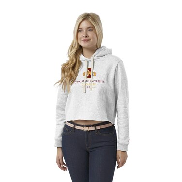 NCAA League Womens Iowa State Cyclones 1636 Cropped Hood, Large, Ash