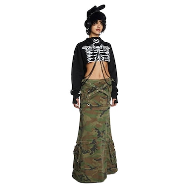 Dolls Kill Flesh N' Bones Reflective Hoodie by Trickz N' Treatz - Cropped Hoodie with Reflective Skeleton Graphics - Small