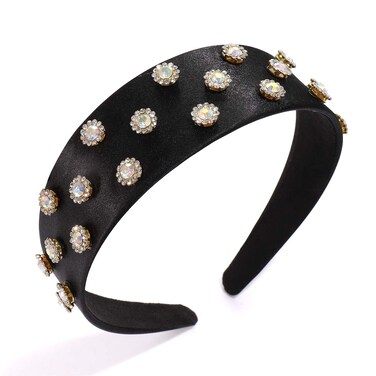 ANGLESJELL Headand for Women Crystal Emebellished Headbands Rhinestone Dotted Wide Hair Band Turban Headband for Women (Black)