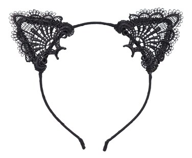 Bonnie Z. Leonardo Exquisite Sweet Lace Cat Ears Headband Black-Metal