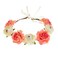 June Bloomy Women Rose Floral Crown Hair Wreath Leave Flower Headband with Adjustable Ribbon (Ivory Coral)