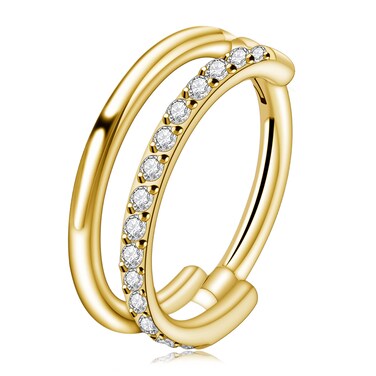 FINE4U Conch Piercing Jewelry Hoops Gold 16G 12mm, ASTM F136 Titanium Cartilage Earrings for Women &amp; Men, Body Implant Grade Nose Rings, Hypoallergenic Hinged Clicker